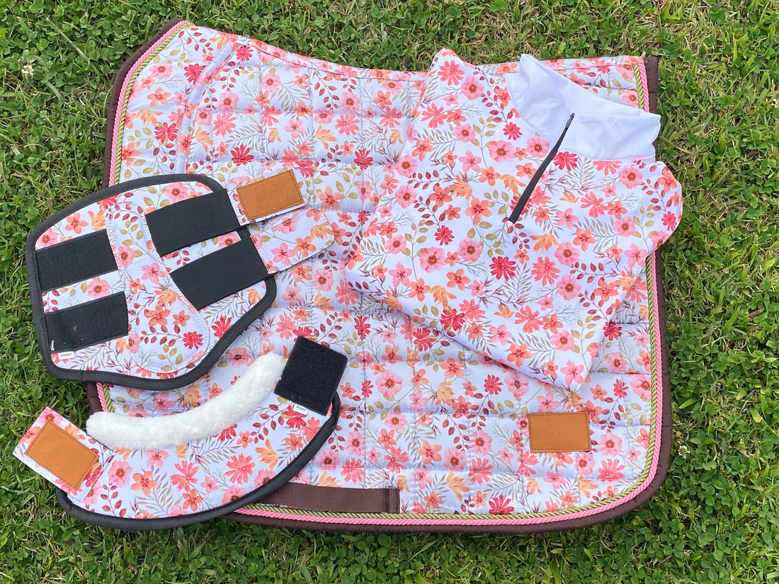 "Blush Bloom coordinated equestrian tack set"