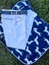 Navy dachshund print elastic bit belt laid flat
